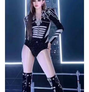 Black silver sparkle jazz dance bodysuits for women girls Bar gogo girl group performance catsuits HIPHOP concert team stage dance suit